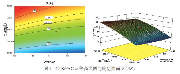 圖4 CTS/PAC-m等高線圖與響應曲面圖（AB）
